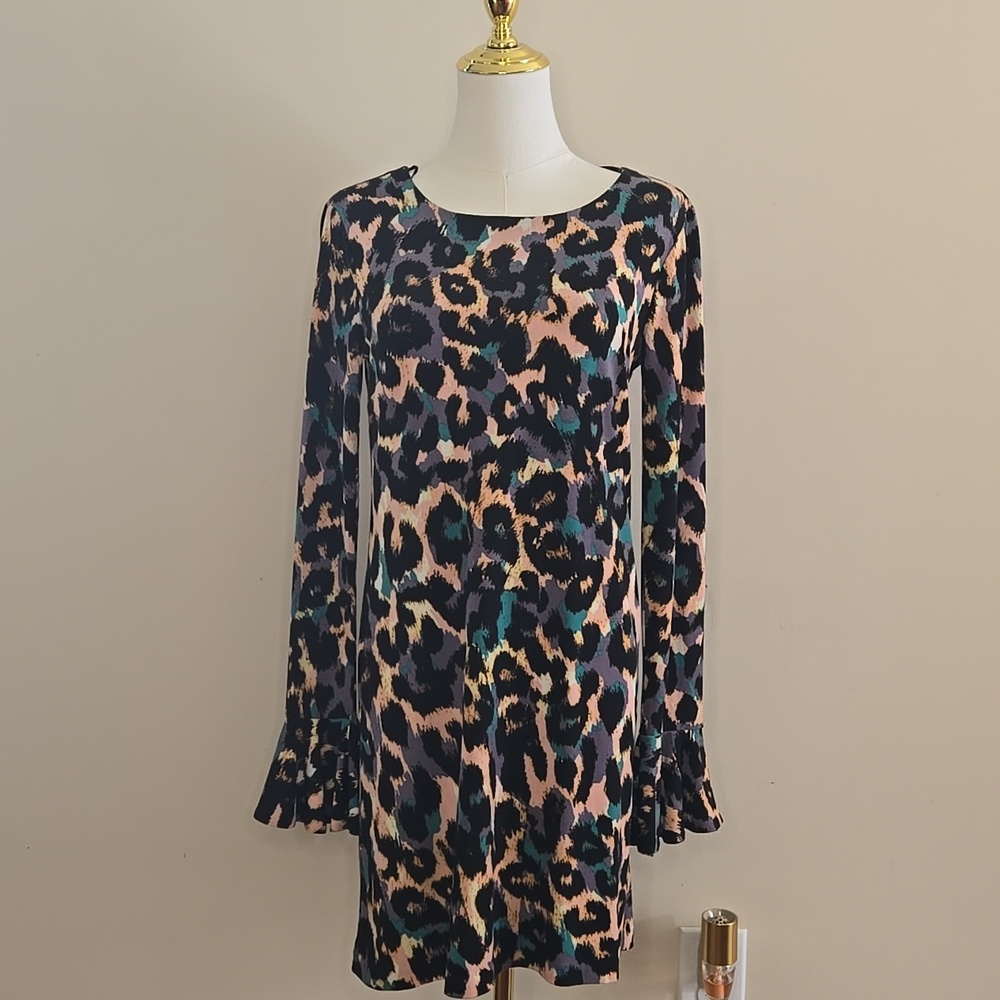 Cynthia Steffe Leopard Print Mini Dress‎ – Bell Sleeves XS Animal Print - Picture 2 of 5